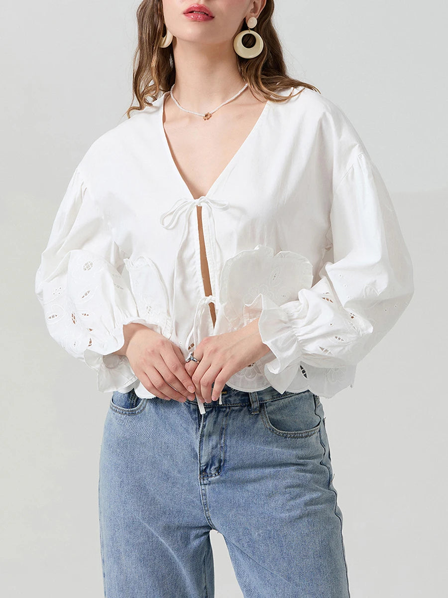 Floral Lace-Up Blouse